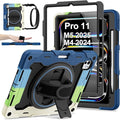 iPad Pro 11 Inch Case M5 2025/M4 2024, Heavy Duty Shockproof Protective Case with Screen Protector, 360° Rotating Stand Hand Strap Shoulder Strap Kids Cover Apple Pencil Holder