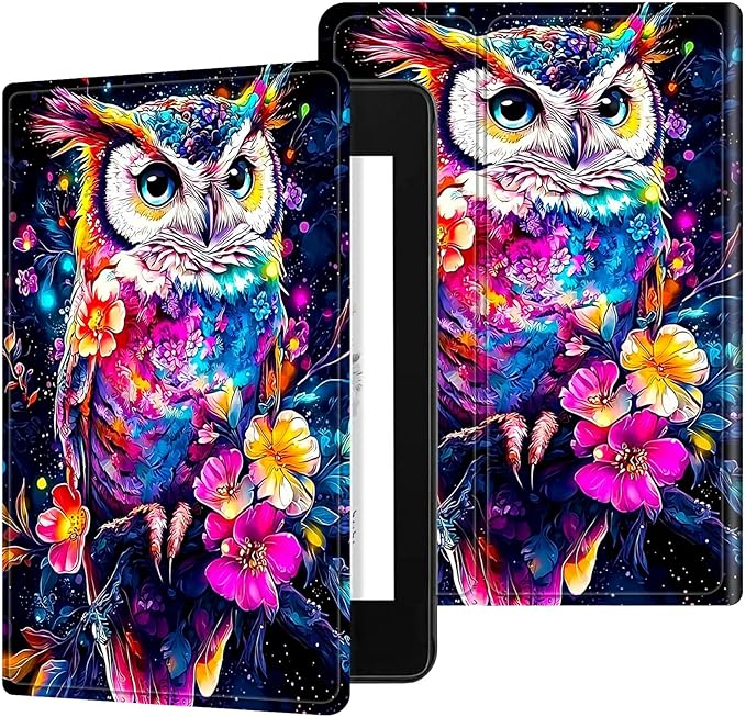 for All-New 6" Kindle 11th Generation 2024/2022 Release E-Reader Case, Slim Kickstand Stand Leather Smart Cover with Auto Wake/Sleep, Flower Owl