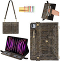 Handbag Case for iPad Pro 12.9" 2018-2022 & iPad Air 13-inch 2024-2025 - Techcircle Vintage Maze Pattern Crossbody Folio Stand Case with Pencil/Card Holder, Hand Grip/Shoulder Strap, Retro Bronze