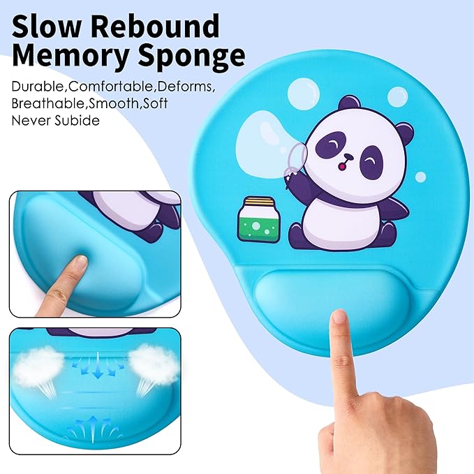 Ergonomic Mouse Pad with Wrist Support,Cute Mouse Pads with Wrist Rest,Comfortable Mouse Pad for Home Office Gaming Working Computers Laptop,Pain Relief with Non-Slip PU Base (Bubble Panda)