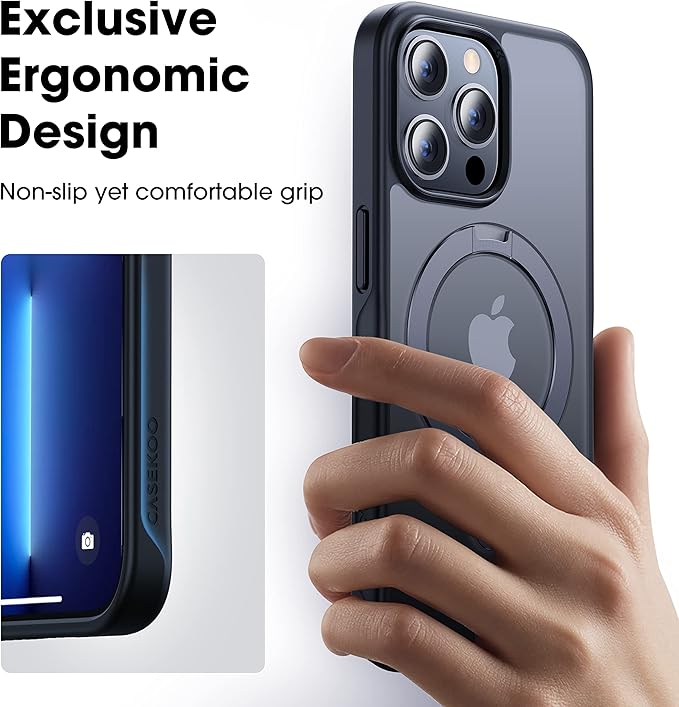 CASEKOO Designed for iPhone 13 Pro Max Case with Magnetic Invisible Stand [Military Drop Protection] [Compatible with MagSafe] Shockproof Translucent Matte Slim Promax Phone Cover 6.7", Black