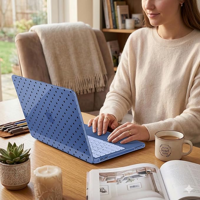 DONGKE for MacBook Neo 13 Inch Case 2026 (Model A3404, A18 Pro chip), Stylish Pattern Protective Hard Shell with Screen Protector, Keyboard Cover & USB-C Adapter - Indigo Polka Dots