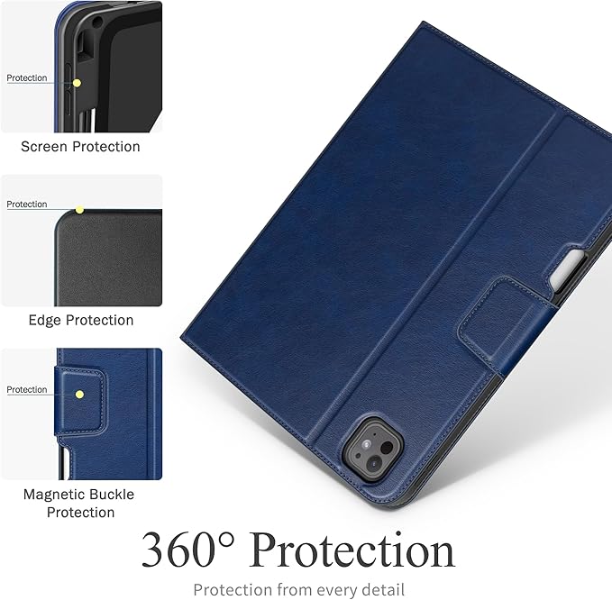 auaua Case for iPad Pro 13 Inch (M5/M4) 2025/2024, with Pencil Holder and Pocket, Multiple Viewing Angles, Magnetic Closure, Auto Sleep/Wake (Blue)