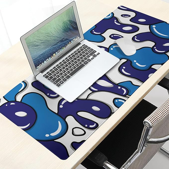Japanese Anime Geometric Gaming Mouse Pad XL 31.5x11.8 Inch Navy Blue White Mouse Pad Extended Large Anime Mouse Pad with Non-Slip Rubber Base Stitched Edge PC Computer Laptop Desktop for Home Office