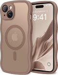 CAPRARO Cute for iPhone 15 Case, Compatible with MagSafe, [Curly Wave Edge] [Full Camera Protection] [14 FT Drop Protection] Magnetic Phone Case for 15 6.1 Inch, Brown