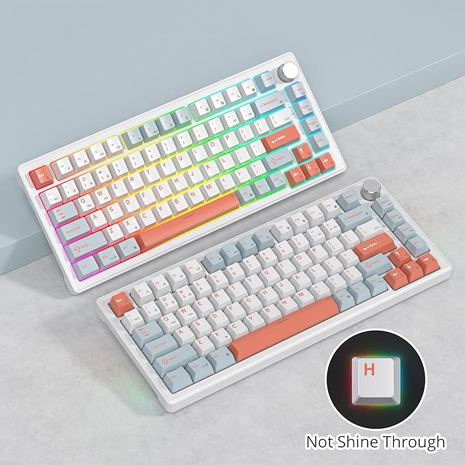 75% Wired Gaming Keyboard, Hot Swappable Gasket Mount, White Switch, 82 Keys TKL Mechanical Keyboard, NKRO Creamy for PC Laptop Windows Gamer (Salmon)