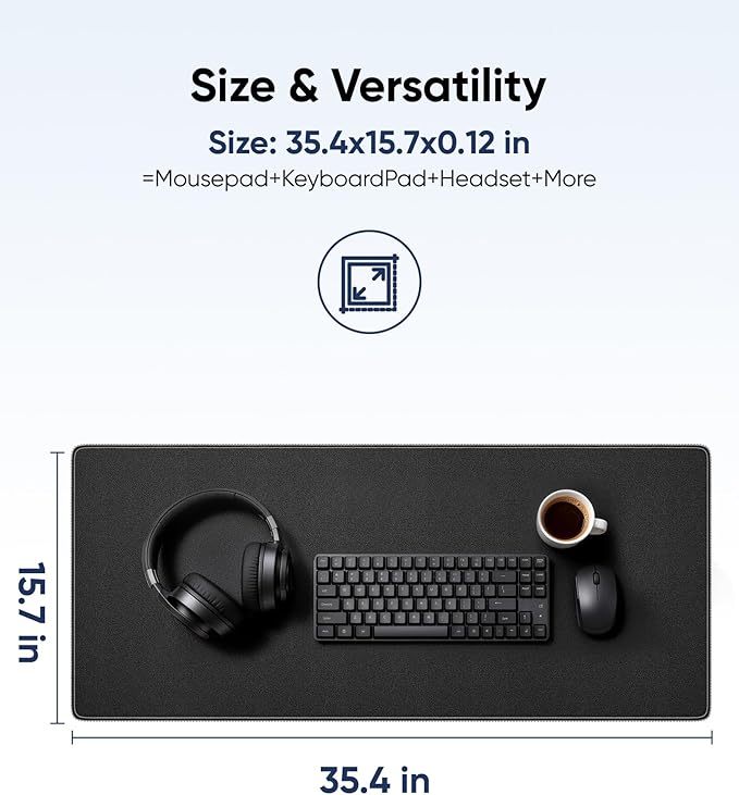 Reniteco Large Gaming Mouse Pad with Durable Stitched Edges, Non-Slip Rubber Base, Black Mousepad Mouse Mat Desk Pad for Home Office Gaming, 35.4''x15.7''x0.12'', Black