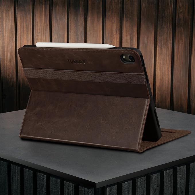 TORRO Case Compatible with iPad Air 11" M4 (2026), M3 (2025) & M2 (2024) and iPad Air 5th / 4th Gen - Leather Folio Cover, Stand, Apple Pencil Charging, Auto Wake/Sleep (Dark Brown)