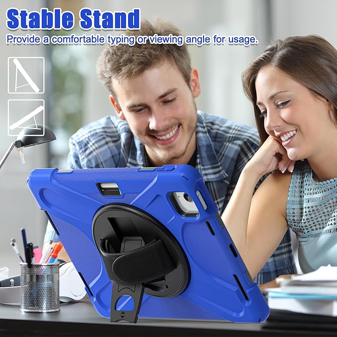 TSQQST Case for iPad Air 11 Inch M4 2026/M3 2025/M2 2024, Cover for iPad Air 5th 4th Generation 10.9"/Pro 11 4th/3rd/2nd/1st Heavy Duty Shockproof Case with Screen Protector+Stand+Hand Strap, Blue