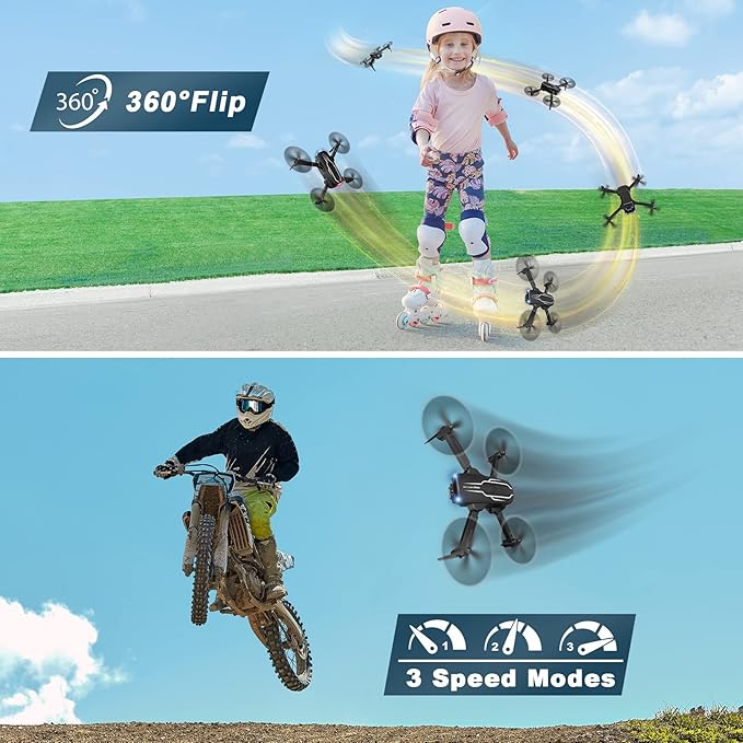 Mini Drone with Camera for Adults Kids - 1080P HD FPV Camera Drones with 90° Adjustable Lens, Gestures Selfie, One Key Start, 360° Flips, Toys Gifts RC Quadcopter for Boys Girls with 2 Batteries