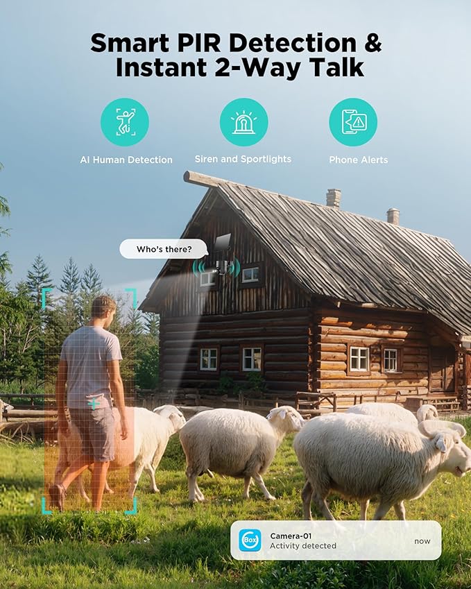 LIWAN 4G LTE Cellular Security Camera, No WiFi Security Camera Wireless Outdoor with SIM Card, Solar Powered, 2K Color Night Vision, 360° View, PIR Sensor, Off Grid Cameras for Farm, Cabin, Job Site