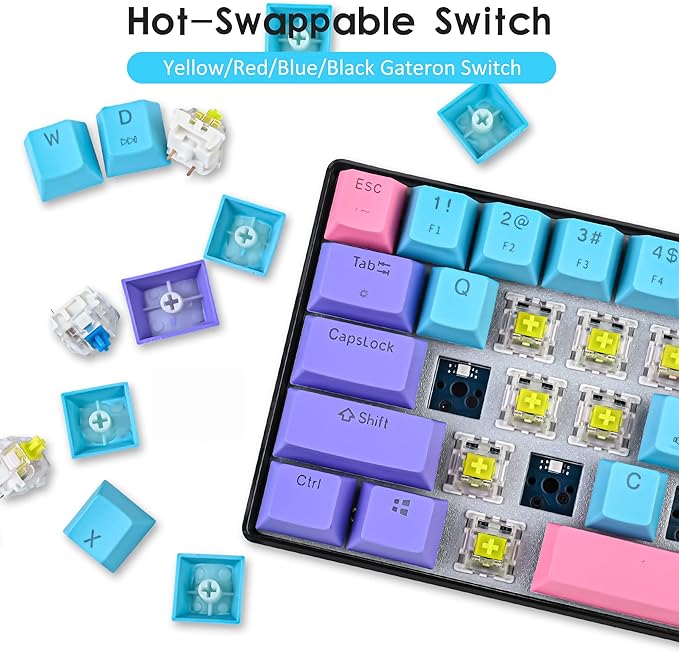 surmen 60% Wireless Gaming Keyboard 60 Percent RGB Backlit Hot-Swappable GT61 Mini Mechanical Keyboard Bluetooth Programmable (Gateron Yellow, Joker)