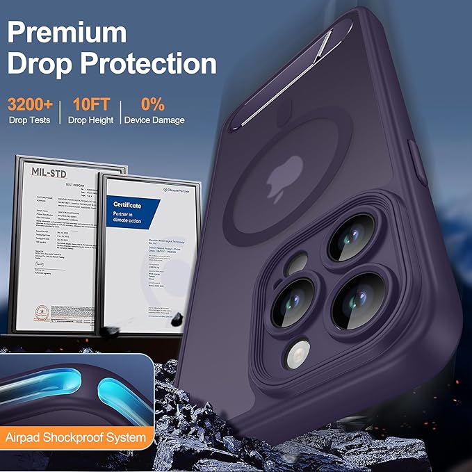 Magnetic Compatible with iPhone 15 Pro Max Case, [Built-in Kickstand][Full Camera Protection][Compatible with MagSafe][Anti-Fingerprint] Shockproof Phone Case for iPhone 15 Pro Max 6.7",Purple