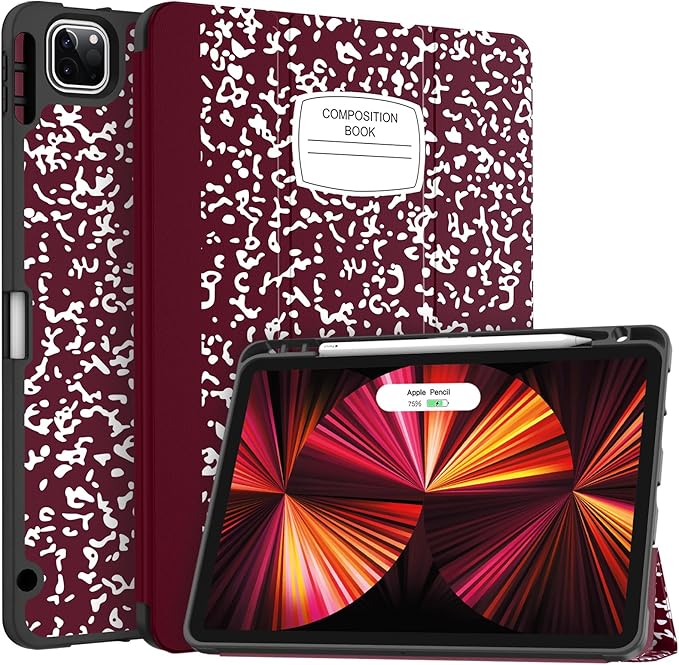 Soke for iPad Pro 11 Case (M2) 2022/2021/2020 with Pencil Holder - [Full Body Protection + Apple Pencil Charging + Auto Wake/Sleep], Soft TPU Back Cover for 2022 iPad Pro 11 inch(B-Book Wine)
