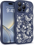 GVIEWIN for iPhone 15 Pro Case Compatible with MagSafe [Curly Wave Edge][Full Camera Protection] Floral Translucent Shockproof Magnetic Women Phone Case for iPhone 15 Pro 6.1'', Tuberose/Blue