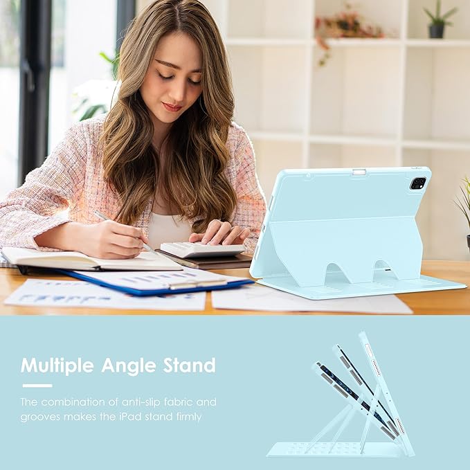VIKESI Case for iPad Pro 12.9 6th / 5th / 4th / 3rd Generation Case 2022/2021/2020/2018,Multiple Angles Magnetic Stand Cover,Shockproof Soft Back,Pencil Holder,and Auto Sleep/Wake,LCE Blue