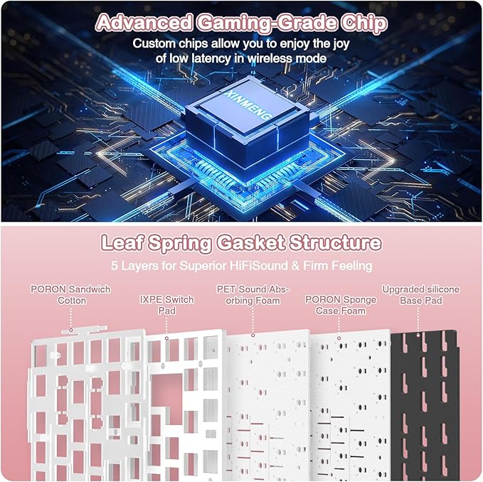 ATTACK SHARK X85 Wireless Mechanical Gaming Keyboard with Knob,Hot Swap,BT/2.4GHz/USB-C,Side Print PBT Keycaps,Gasket,RGB,Coiled Cable,Linear White Jade Switch for Win/PC/MAC
