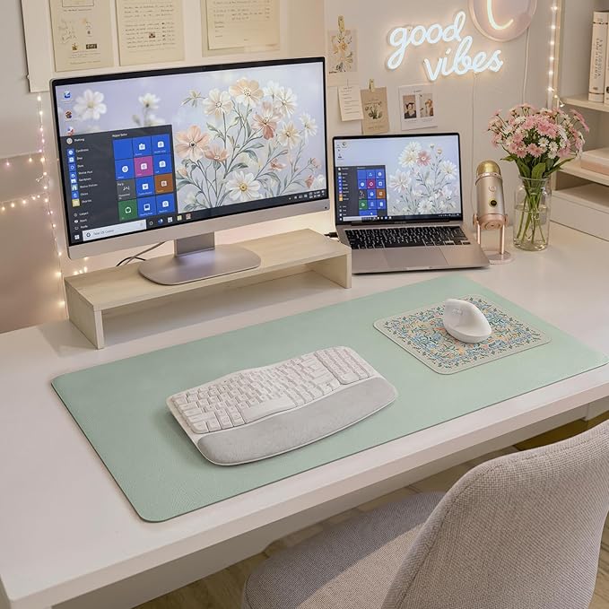 iCasso Aesthetic Small Floral Mouse Pad, Mini Portable Travel Mousepad, Anti-Slip and Comfortable Cloth Mouse Mat 7.9"x9.5" with Stitched Edges for Computer, Laptop, Office, Home(Green Floral)