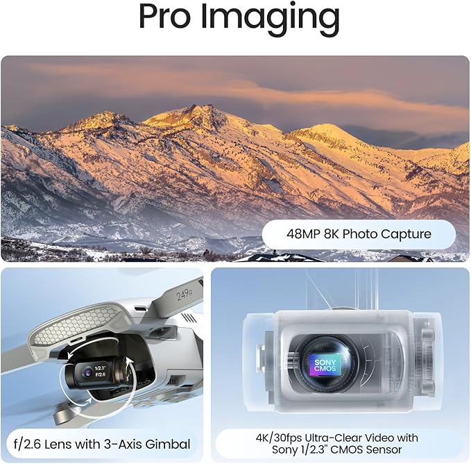 Holy Stone HS900PRO Drones with Camera for Adults 4K, 48MP 8K Photos, 4K/30FPS Video, 3-Axis Gimbal, GPS Auto Return, 10KM 5.8GHz Transmission, 60-mins Fly Time, AI Quick Shots, Under 249g