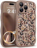 GVIEWIN for iPhone 16 Pro Max Case Compatible with MagSafe [Curly Wave Edge][Full Camera Protection] Floral Translucent Shockproof Magnetic Women Phone Case for 16 Pro Max, Bunchflower/Brown
