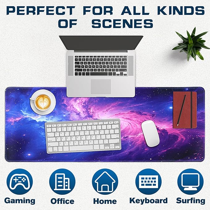 Mouse Pad Gaming - Desk Mat for Keyboard and Mouse - Purple Galaxy Space Large Mouse Pads for Desk, Gaming Mousepad with Non-Slip Base, Desks Pad (31.5" X 11.8") for Game, Office and Home