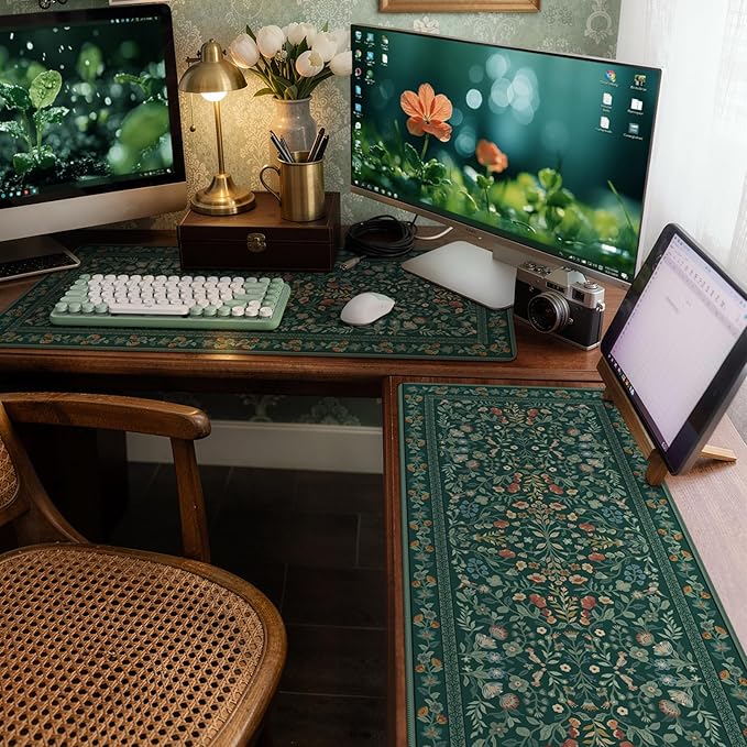 iCasso Desk Mat for Keyboard and Mouse, Large Mouse Pad, Desk Pad Mat, Anti-Slip Big Mousepad with Stitched Edges for Computer Desktop(Deep Green)