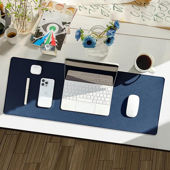Reniteco Waterproof Large Gaming Mouse Pad with Durable Stitched Edges, Non-Slip Rubber Base, Grainy Jacquard Mouse Mat Desk Pad for Home Office Gaming, 27.6"x11.8"x0.12", Matte Navy Blue