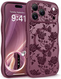 GVIEWIN for iPhone 17 Pro Max Case Compatible with MagSafe [Curly Wave Edge][Full Camera Protection] Floral Translucent Shockproof Magnetic Women Phone Case for 17 Pro Max, Filigree Rose/Burgundy