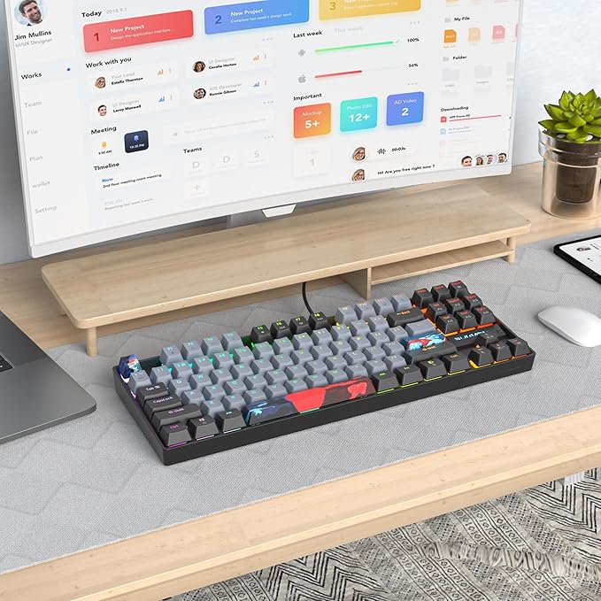 75% Mechanical Gaming Keyboard with Red Switch, RGB LED Backlit Keyboard Grey, 87 Keys Compact TKL Wired Computer Keyboard for Windows Laptop PC Gamer (87 Dolch)