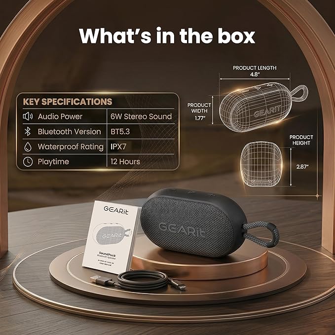 GEARit Mini Bluetooth Speaker with Deep Bass | Portable Wireless Speaker IPX7 Waterproof & Dustproof | 12H Playtime BT5.3 TWS Pairing for Camping Beach Travel Home Gift