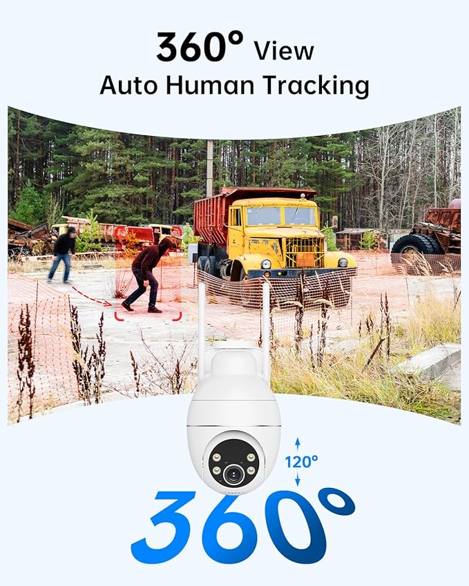 TKENPRO 4G LTE Cellular Security Camera with Pre-Installed SIM Card & Memory Card, 24/7 Recording, Auto Tracking, AI Motion Detection, 2K Color Night Vision, 360° PTZ, No WiFi Security Camera Outdoor