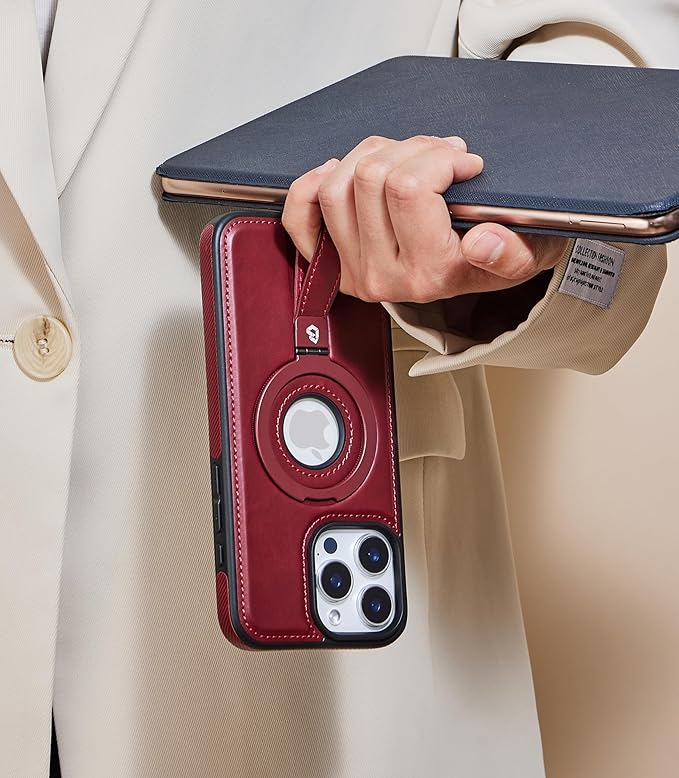 Butaiga for iPhone 12 / iPhone 12 Pro Leather Case with Stand, Anti-Slip Grip Ring, Fits for MagSafe (Burgundy, iPhone 12/12 Pro)