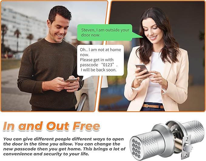 Buoan Electronic Keypad Door Knob, Smart Keyless Entry Door Knobs, Code, Anti-Slip Handle, 2.5s Auto Lock, Waterproof Door Lock, Easy to Install for Home, Office, Apartments and Garage Silver