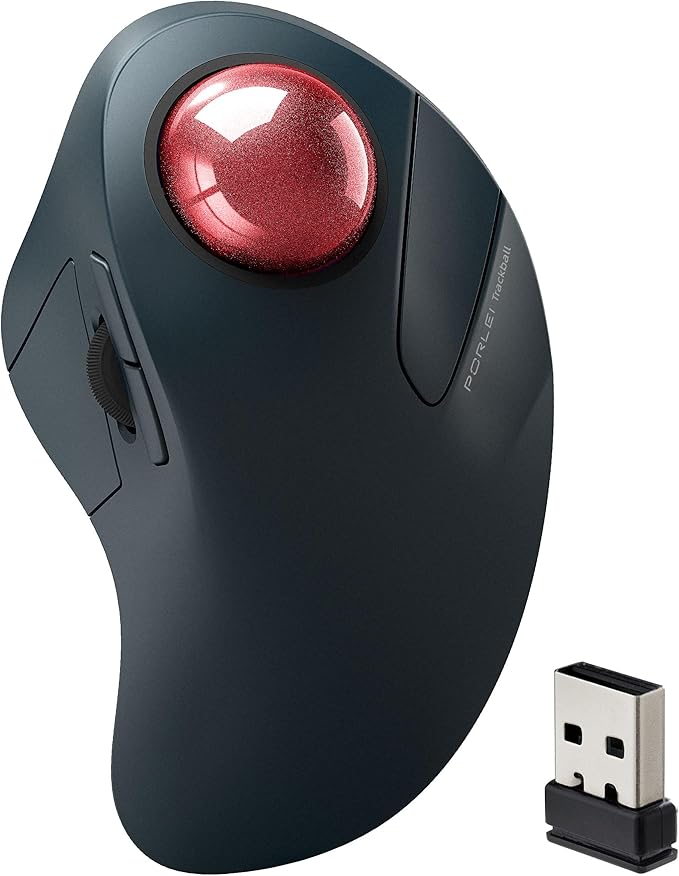 Wireless Trackball Mouse for Large Hands, Ergonomic Index Finger Control, Rechargeable Bluetooth/USB Mouse with Precise Smooth Tracking, Multi-Device Connection for Windows & Mac, Red