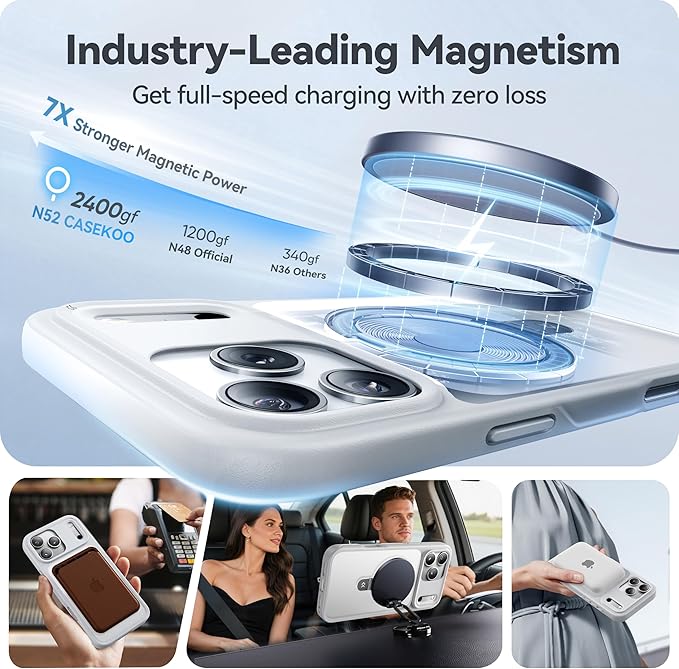 CASEKOO Ultra-Magnetic Stand for iPhone 17 Pro Case [Military Drop Protection] [Compatible with MagSafe] Shockproof Translucent Matte Slim Ring for iPhone 17 Pro Phone Case 6.3", White