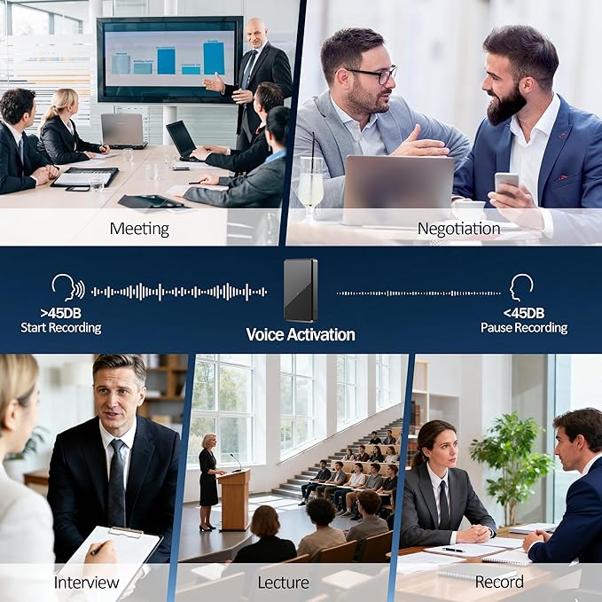 AI Voice Recorder - 3072Kbps Crystal Clear Audio Recording Device with AI Triple Noise Reduction, One-Key Voice Activated Recorder for Meetings, Lectures and Interviews, Type-C(Black