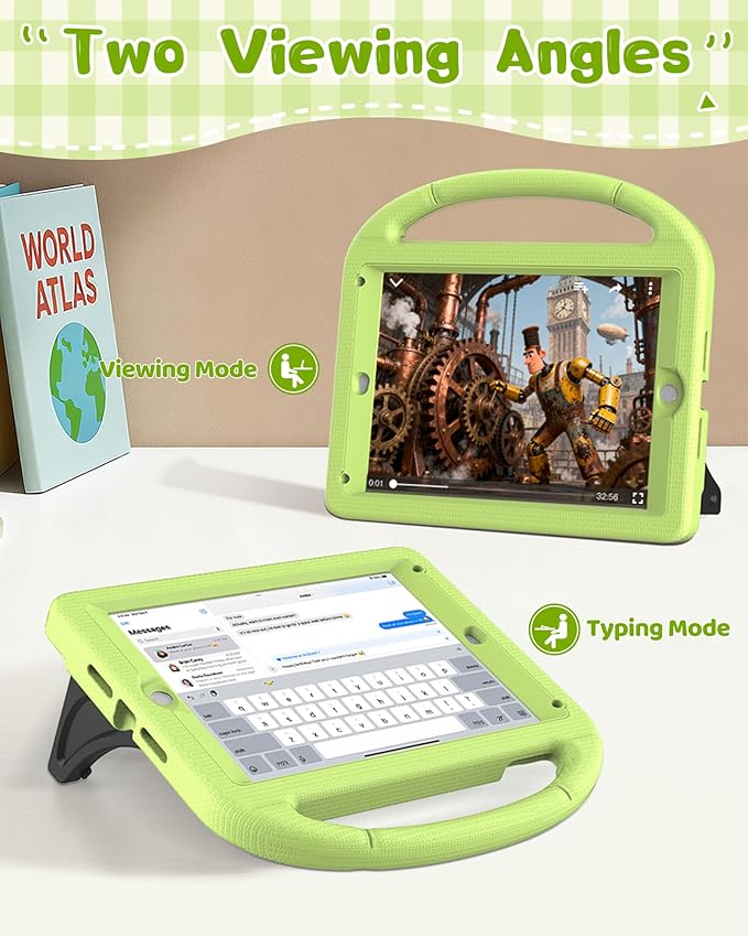 Kids Case for iPad 5th/6th Generation (9.7-inch, 2017/2018), iPad Air 2/Pro 9.7 Case with Screen Protector, Durable Shockproof Lightweight Cover with Handle/Stand for Kids, Light Green