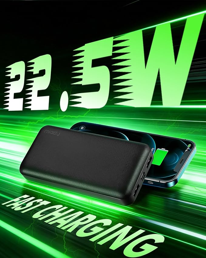Miady 2-Pack 20000mAh Portable Charger, 22.5W USB C Fast Charging Power Bank 3 Outputs 2 Inputs Travel Essential Battery Pack Compatible with iPhone 17/16 Galaxy S24/22, iPad, Android(2 Black)