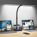 ShineTech LED Desk Lamp for Home Office, 24W Double Head Desk Light with Wireless Charging, USB Port, Adjustable Lamps, 5000K Daylight White