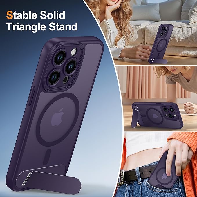 Magnetic Compatible with iPhone 13 Pro Case, [Built-in Kickstand][Full Camera Protection][Compatible with MagSafe][Anti-Fingerprint] Shockproof Phone Case for iPhone 13 Pro 6.1",Purple
