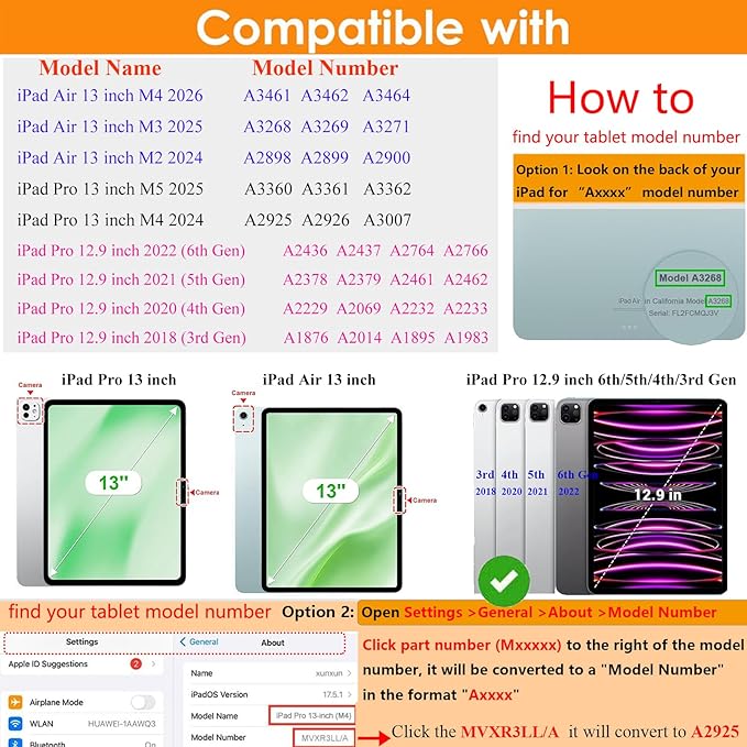 Kids Case for iPad Air 13 inch M4/M3/M2 & iPad Pro 13 inch M5/M4 (2025/2024) & iPad Pro 12.9 inch Cover 6th/5th/4th/3rd Generation (2022/2021/2020/2018) with Stand/Handle/Pencil Holder, Blue