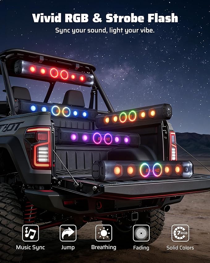 Ehaho 35 Inch 8 Speaker UTV Sound Bar, Bluetooth Golf Cart Speakers [Color Changing RGB & Strobe Light] IP66 Waterproof ATV Speaker System, SXS SoundBar Compatible with Polaris RZR CFmoto Can-Am
