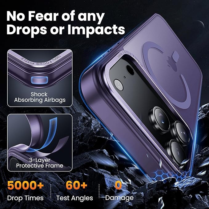 for iPhone 17 Pro Case with 2X Screen Protectors [Compatible with MagSafe] Military Grade Drop Protection Skin Feeling Cover Shockproof Slim Fit iPhone 17 Pro Phone Case 6.3 inch,Purple