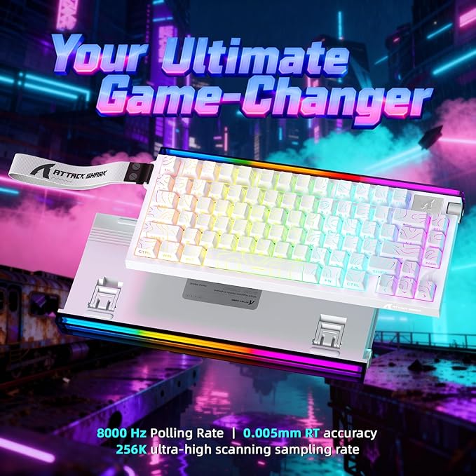 ATTACK SHARK R85 HE 75% Magnetic Wired Gaming Keyboard,8KHz Polling Rate Rapid Trigger,0.005mm RT Precision,256K Scan Rate,Custom Hot-Swappable,Web Driver PC Keyboard for Gamer/Win/Mac,White Contour
