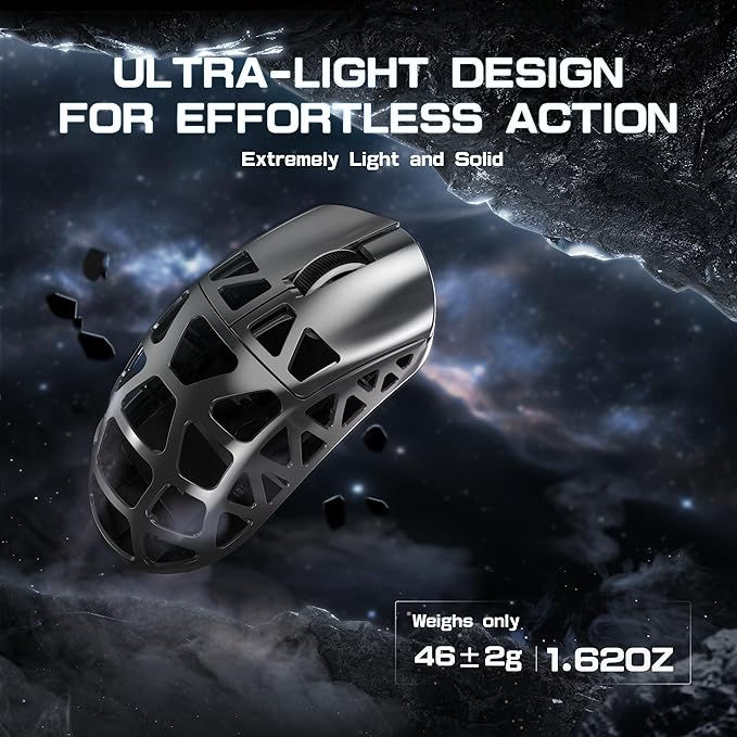 FELICON x Attack Shark R3 Magnesium Alloy Wireless Gaming Mouse, 46g Ultra-Lightweight Skeletal Shell, PAW3395 26K DPI, 8K Polling, Tri-Mode 2.4G/BT/Wired, for PC Mac Laptop - Gray