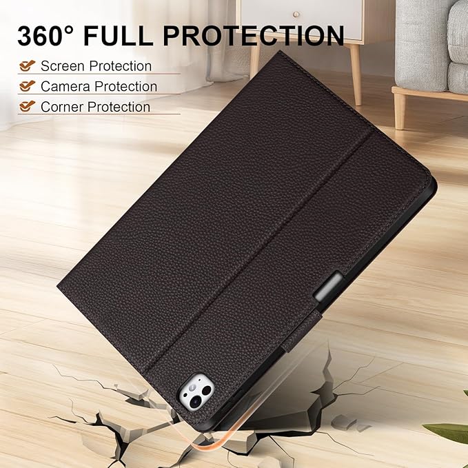 Genuine Leather Case for iPad Pro 13 inch (M5/M4) 2025/2024 with Pencil Holder | Slim Protective Cover with Adjustable Stand,Magnetic Closure,Auto Wake/Sleep, Premium Leather | Dark Brown