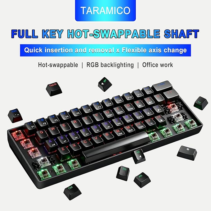 60% Mechanical Gaming Keyboard, RGB Backlit Ultra-Compact 61 Keys Wired Mini Keyboard, Anti-Ghosting, Portable Small Keyboard for PC, Mac, Laptop, Office & Gaming, Black