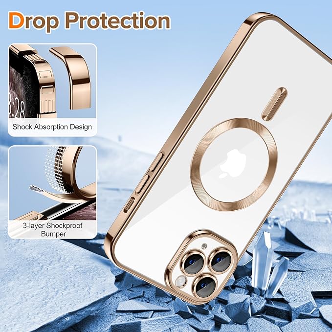 Hython Magnetic Clear for iPhone 11 Pro Case with Camera Lens Protector [Compatible with MagSafe] Luxury Plating Edge Slim Soft TPU Cover Protective Phone Case for iPhone 11 Pro 5.8", Desert Brown