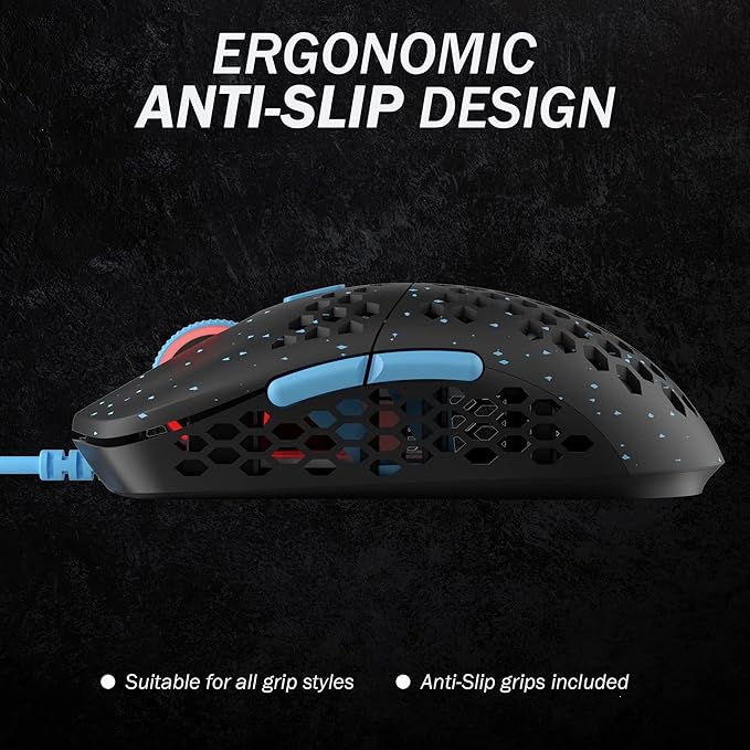 HK GAMING Mira S Ultra Lightweight Honeycomb Shell Wired RGB Gaming Mouse - Up to 12 000 cpi | 6 Buttons - 61g Only (Mira-S, Blue Phantom)