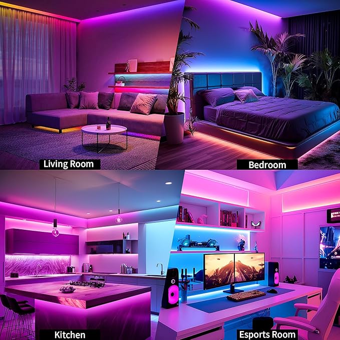 KSIPZE 100FT LED Strip Lights, RGB LED Lights for Bedroom, Smart APP Control LED Lights, Music Sync, DIY Multiple Colors, Flexible Color Changing LED Strip Lighting for Home Room Decor